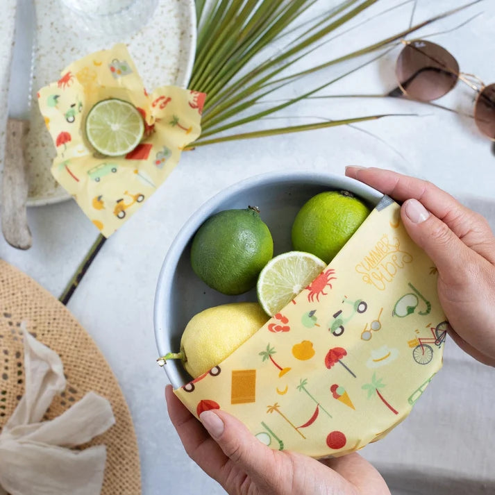 Organic Beeswax Cloth – Summer Vibes Starter Set (S, M, L) • Reusable, Plastic‑Free Food Wraps