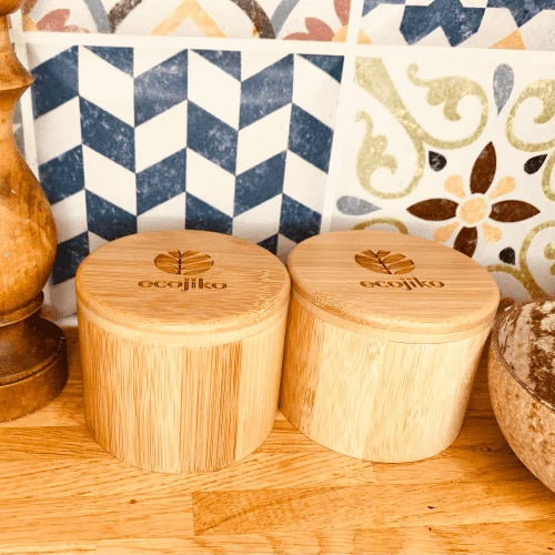 Bamboo Salt & Spice Pot • Natural Kitchen Storage with Swivel Lid