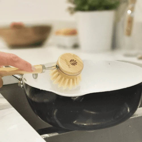 Long‑Handled Bamboo Dish Brush • Replaceable Head • Eco‑Friendly Kitchen Cleaning Tool -