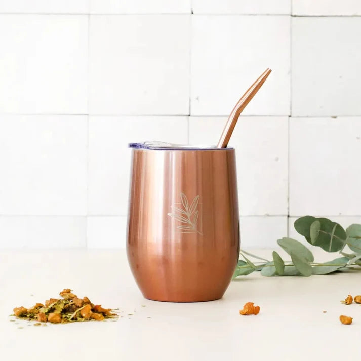 Copper Pink Insulated Cup with Bombilla – Elegant Thermal Mate Cup for Tea & Coffee