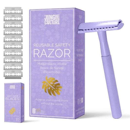 Lavender Reusable Metal Safety Razors - Includes 10x Razor Blades - 