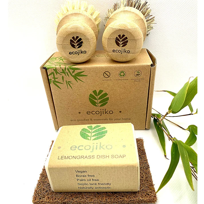Eco‑Friendly Dish Soap & Bamboo Scrubbing Brush Gift Set • Plastic‑Free, Natural & Zero‑Waste Cleaning