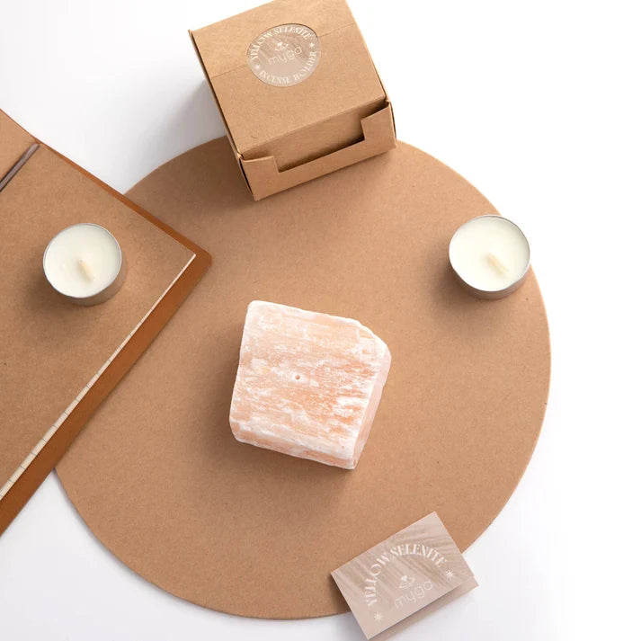 Yellow Selenite Incense Holder – Crystal Burner for Sticks & Cones