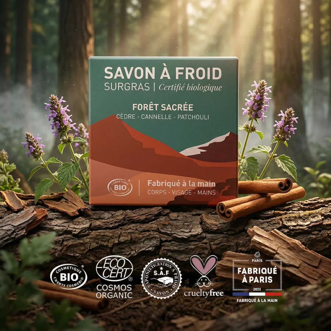 Sacred Forest Organic Soap – Cold‑Saponified Superfatted Cedar & Patchouli Bar (90g)