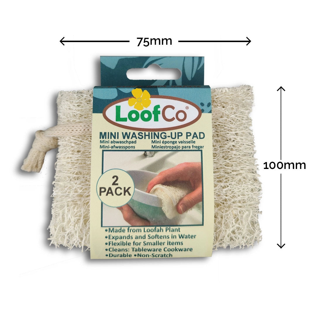 Mini Washing‑Up Pad 2 Pack – Single‑Layer Natural Loofah Sponges