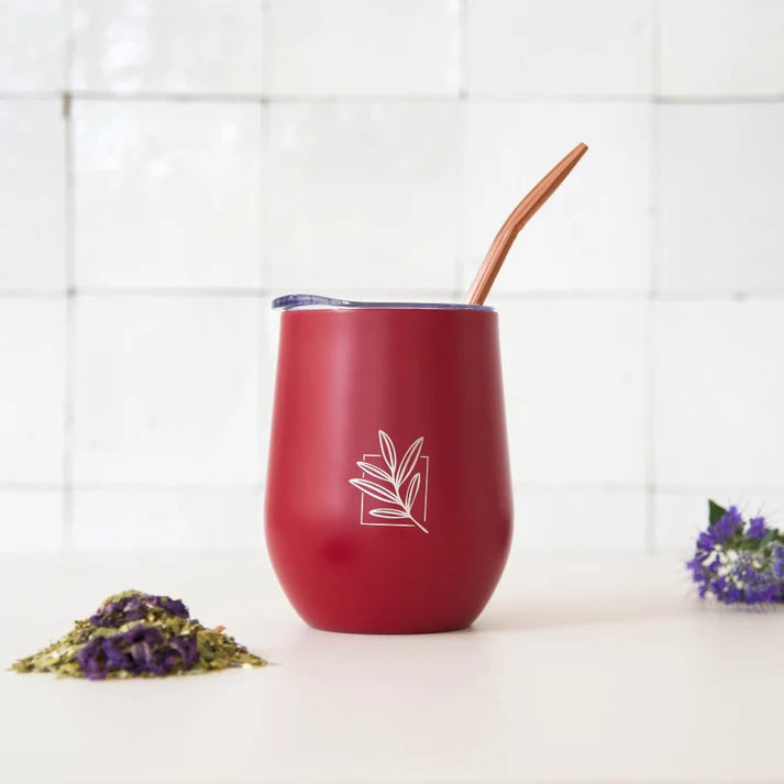Ruby Red Insulated Cup with Bombilla – Bold Thermal Mate Cup for Tea & Coffee