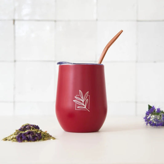 Ruby Red Insulated Cup with Bombilla – Bold Thermal Mate Cup for Tea & Coffee - 