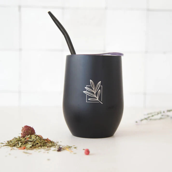 Black Insulated Cup with Bombilla – Sleek Thermal Mate Cup for Tea & Coffee