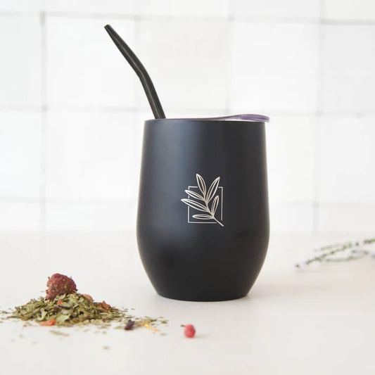 Black Insulated Cup with Bombilla – Sleek Thermal Mate Cup for Tea & Coffee - 