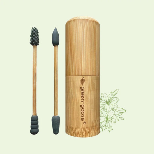 2 Reusable Cotton Swabs with Bamboo Holder - 