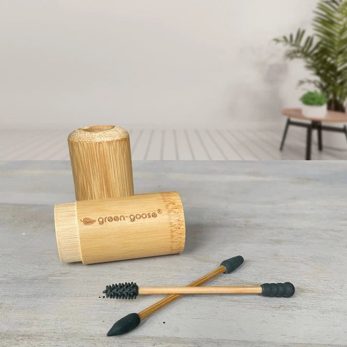 2 Reusable Cotton Swabs with Bamboo Holder