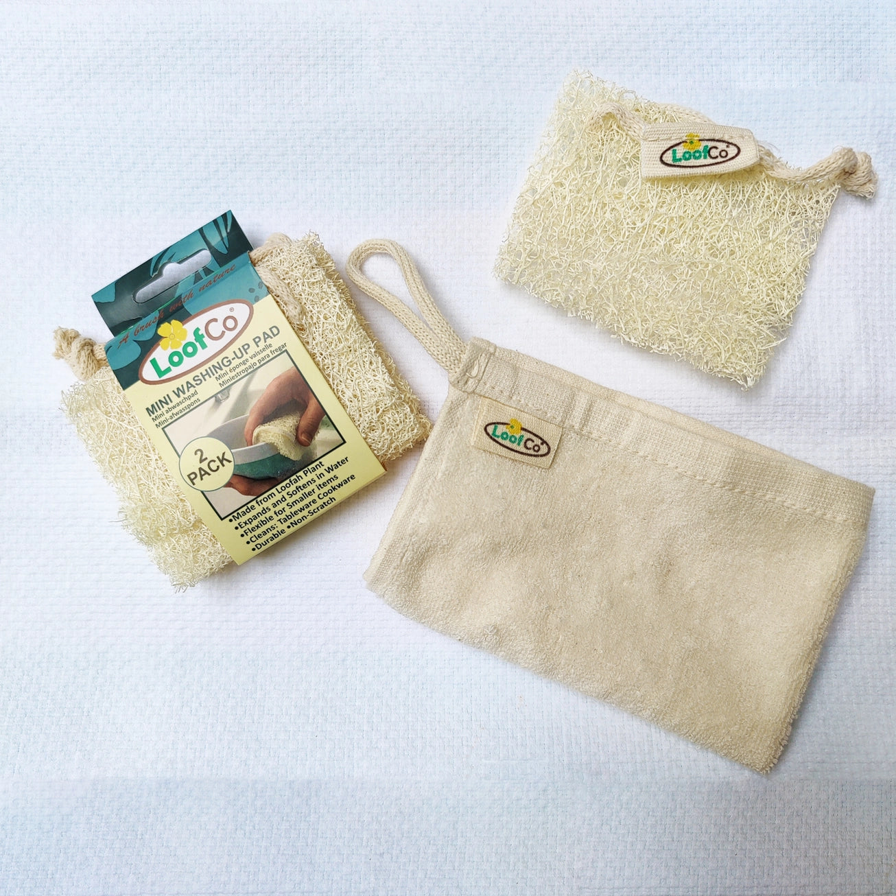 Mini Washing‑Up Pad 2 Pack – Single‑Layer Natural Loofah Sponges