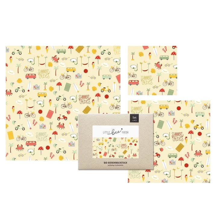 Organic Beeswax Cloth – Summer Vibes Starter Set (S, M, L) • Reusable, Plastic‑Free Food Wraps