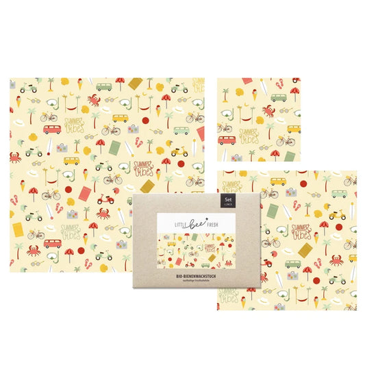Organic Beeswax Cloth – Summer Vibes Starter Set (S, M, L) • Reusable, Plastic‑Free Food Wraps