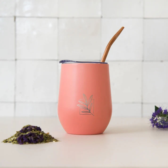 Pastel Pink Insulated Cup with Bombilla – Soft‑Tone Thermal Mate Cup for Tea & Coffee
