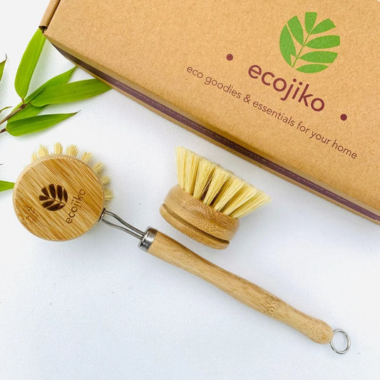 Long‑Handled Bamboo Dish Brush • Replaceable Head • Eco‑Friendly Kitchen Cleaning Tool - 