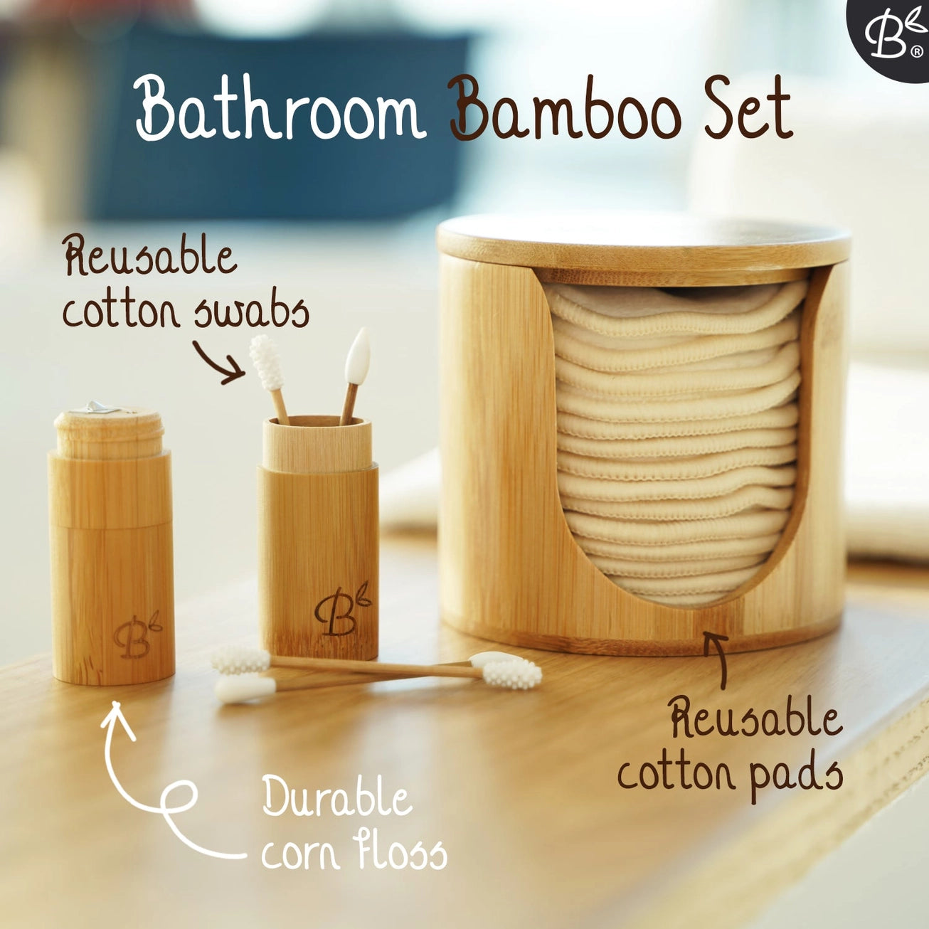 16x Reusable Cotton Pads (4‑Layer) + Bamboo Holder – Premium Washable Makeup Removal Set